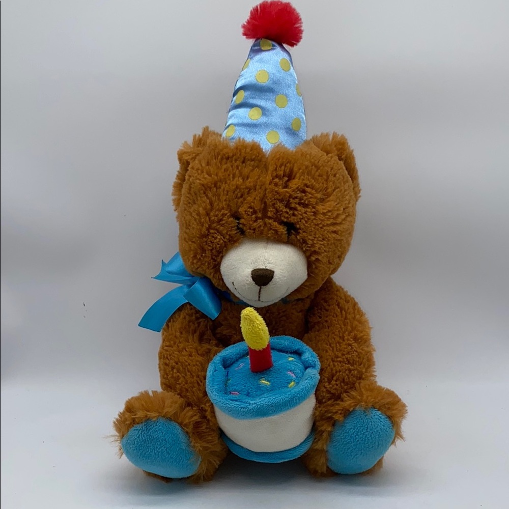 Toys R Us Birthday Teddy Bear with Blue Birthday Hat and Cake Plush Toy 12”